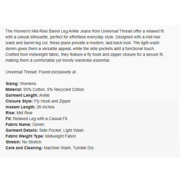 Mid-Rise Barrel Leg Ankle Jeans - Universal Thread Blue Denim 4 - Picture 9 of 14